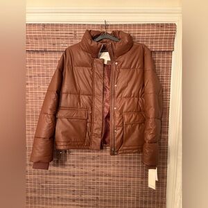 NWT Madden Girl Faux Leather Puffer Jacket Brown
